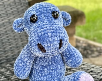 Crochet Hippo Plushie: Velvet Amigurumi Cuddly Toy