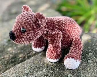 Crocheted Brown Bear Cub Plush: Amigurumi Grizzly Bear Toy
