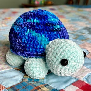 Plush blue turtle crocheted toy - FINISHED amigurumi crochet tortoise or turtle cuddly toy