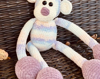 Gehaakte knuffel regenboogaap verzwaard: fluwelen amigurumi-knuffel