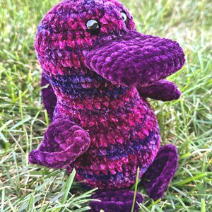 Crocheted Platypus Plush: Goofy Magenta Purple Velvet Amigurumi