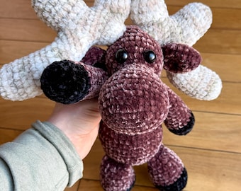 Crocheted Plush Moose Stuffed Animal: Velvet Amigurumi Cuddly Gift