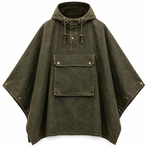 Kapuzenponcho aus gewachster Baumwolle, wasserabweisender Regencape, Outdoor-Wandermantel
