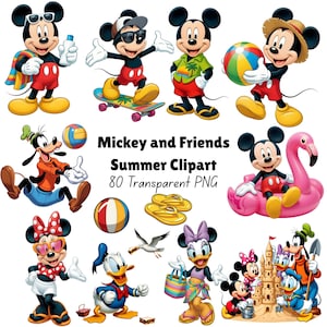 Musse Pigg Sommar Clipart, Mus och vänner Strandfest PNG, Sommarsemester Clipart, Poolparty Utskrivbar, Musse Pigg Tårtdekoration