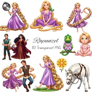 Rapunzel PNG Clipart, Tangled Princess PNG, Flynn Rider Digital Download, Cute Pascal Chameleon Sublimation PNG, Commercial Use