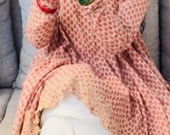 Printed Muslin Kalidar Kurta Set, Embroidered Indian Tunic, Boho Ethnic Outfit