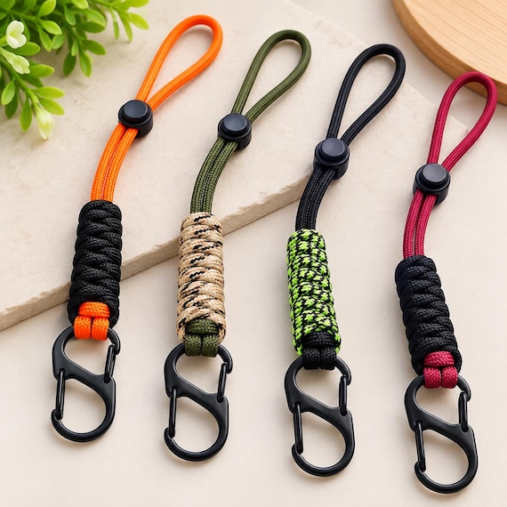 Hand Woven Paracord Keychain, Outdoor EDC Wrist Lanyard, Braided Carabiner Car Key Rope, Men's Gift, 1/2/6 Pcs