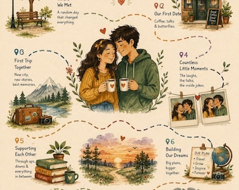 Custom Love Story Map Print - Personalized Relationship Journey Keepsake