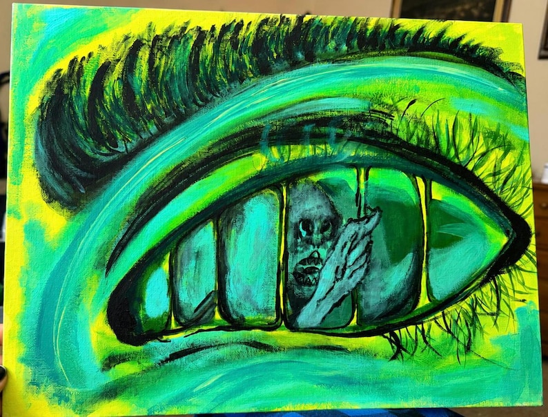 Hand-painted Acrylic Eye Canvas Art: Sentinel of Secrets Painting image 2