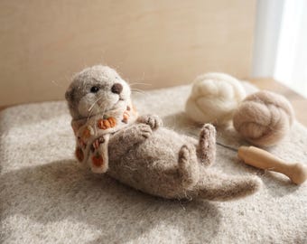 Otter Needle Felting Kit for Beginners | Wool Supplies+Step Guide DIY Craft Stress Relief Hobby Gift for Crafters Birthday Gift