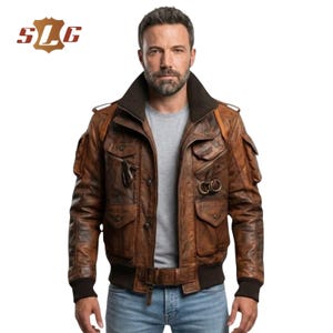 Men's Distressed Brown Leather Bomber Jacket – Vintage Aviator Style
