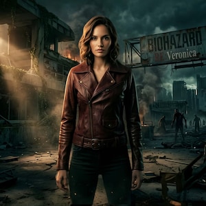 Veste en cuir inspirée de Veronica de Claire Redfield | Veste de motarde bordeaux pour femme | Cosplay et tenue de tous les jours
