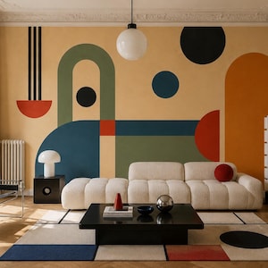 Modernistisk Flow Bauhaus-tapet – Geometrisk väggmålning, Mid-Century Modern-tapet, Abstrakt Bauhaus-väggkonst, Anpassad storlek