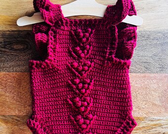 Berry Romper (0-3 Months, 6-9 Months, 12-18 Months) - Handmade Crochet Baby Romper - Made To Order