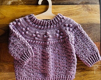 Heatherly Sweater (0-6 Months, 6-12 Months, 1-2 Years) - Handmade Crochet Baby Sweater - Made To Order