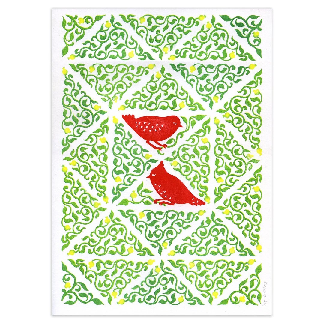 Two Birds in the Bush A4 Riso Print Hand Carved Stamps - Etsy