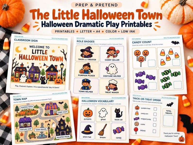 Preschool Halloween Dramatic Play Kit: Costume Shop, Pumpkin Patch & Trick-or-Treat Street image 1