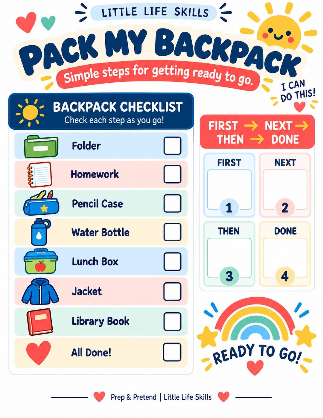 Pack My Backpack printable preview
