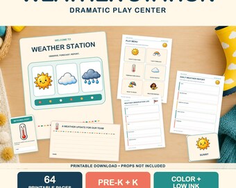 Weather Station Dramatic Play Printables | Preschool Meteorologist Center | 64-Page PDF