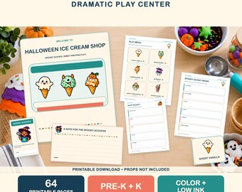 Halloween Ice Cream Shop Dramatic Play Printables | Preschool Pretend Play | 64-Page PDF
