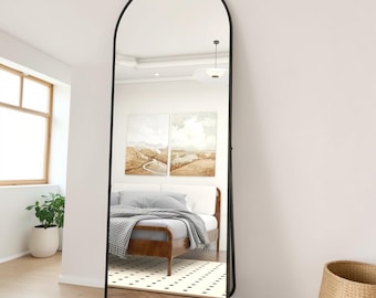 Arched Full Length Mirror, Black Metal Floor, Modern Entryway Dressing 64x21