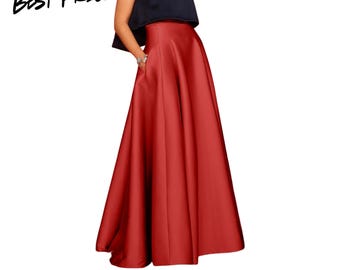 Elegante falda larga de satén para mujer, falda de noche de lujo de talle alto y corte en A.