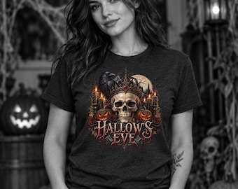Gotisch Halloween T-shirt | Ontwerp met schedel, raaf, maan en pompoen (unisex)