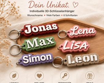 Personalisierter Schlüsselanhänger, Name und Farbe