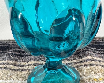 Barattolo porta caramelle vintage Viking Bluenique in vetro artistico a 6 petali, alto 14 cm.