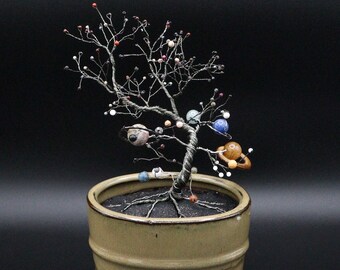 Planet Tree Solar System Semiprecious Stone and Wire Sculpture #72