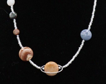 Solar System Necklace with Semiprecious Stone Coin Beads