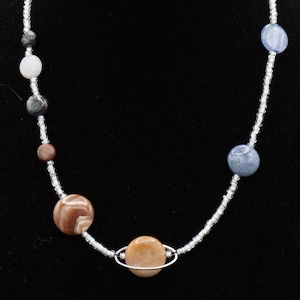 Solar System Necklace with Semiprecious Stone Coin Beads