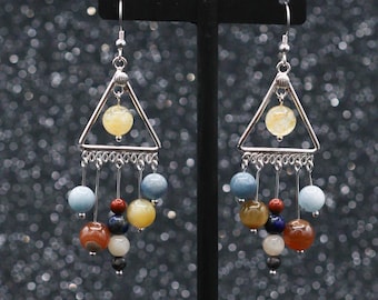 Solar System Sterling Silver and Gemstone Triangle Chandelier Earrings