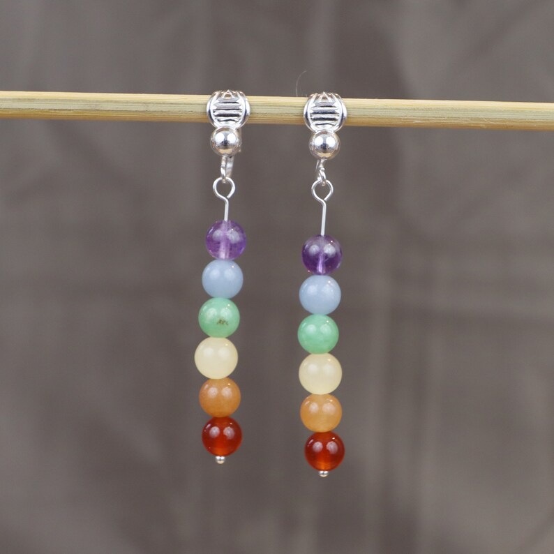 Queer Pride Dangle Gemstone Earrings silver or gold 1158 sterling clipon