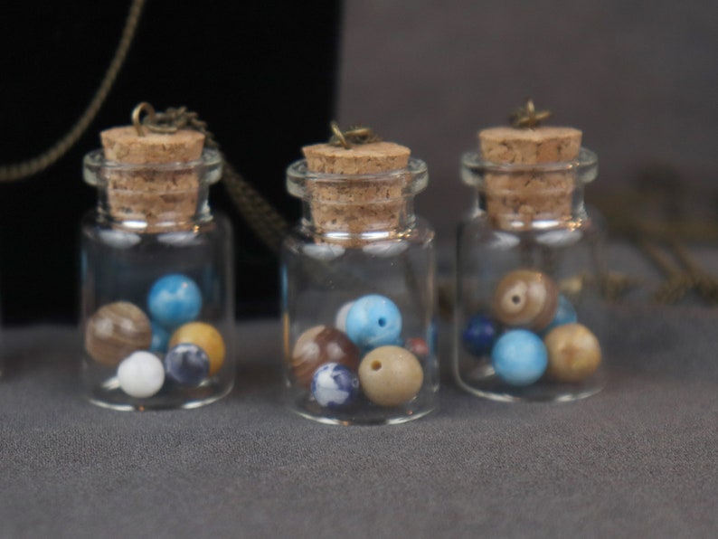 Planets in a Bottle Found Object Necklace with Semiprecious Stones image 4