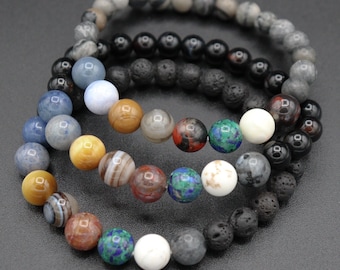 Solar System Bracelet Elastic Handmade Big 10mm Gemstone Beads with 8mm Spacers