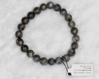 Mercury Mood Elastic Bracelet Handmade Gemstone Pyrite Obsidian