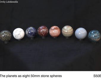 8 Planets Set of 50mm Stone Spheres Matched to Size in Gift Box (S50B)