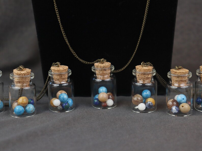 Planets in a Bottle Found Object Necklace with Semiprecious Stones image 3