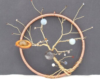 Planet Tree Solar System Semiprecious Stone and Wire Sculpture #62