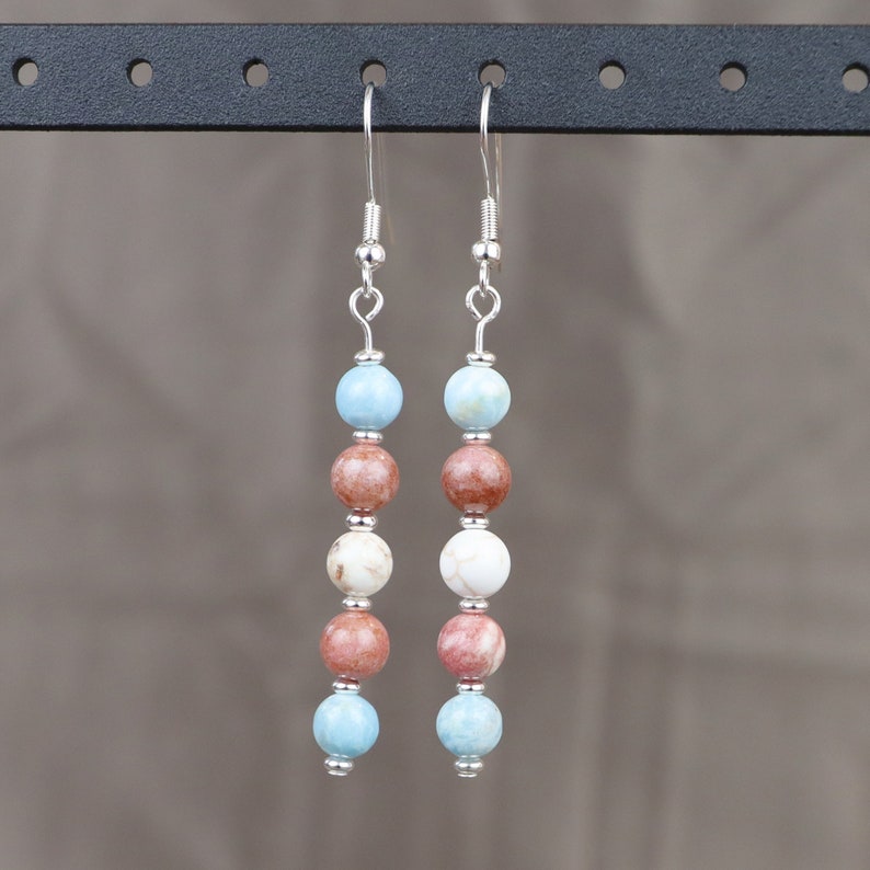 Trans Pride Dangle Gemstone Earrings silver or gold 1171 silver/steel