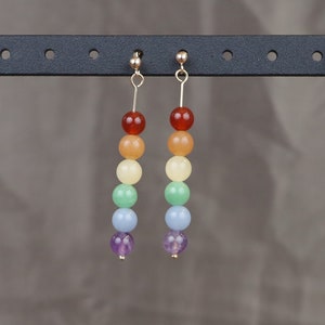 Queer Pride Dangle Gemstone Earrings silver or gold 1168 14kt studs