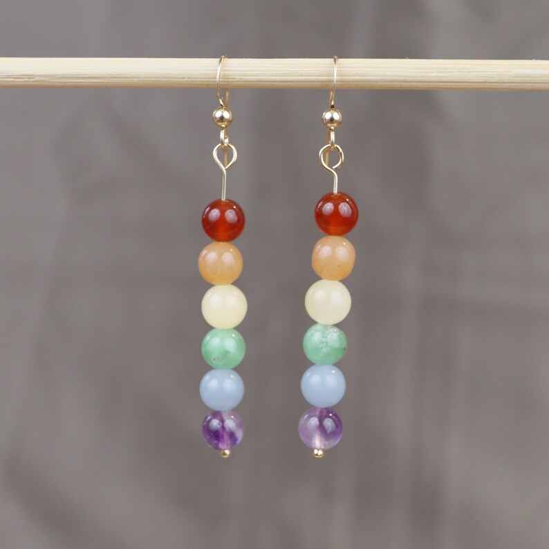 Queer Pride Dangle Gemstone Earrings silver or gold 1166 14kt hooks