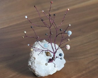 Planet Tree Solar System Semiprecious Stone and Wire Sculpture #67