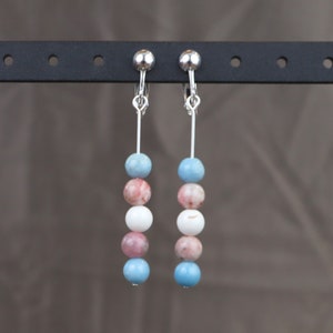 Trans Pride Dangle Gemstone Earrings silver or gold 1170 silver clips