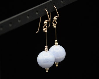 Uranus or Neptune Earrings Handmade 14kt Gold Filled or Sterling Silver Blue Lace Agate