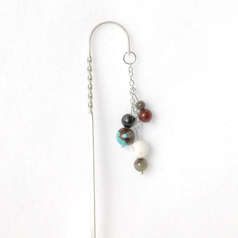 Sterling Silver and Semiprecious Stone Planet and Moon Solar System Bookmarks or Hair Sticks Terrestrial planets