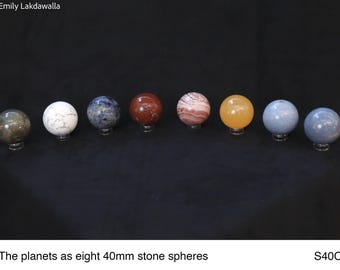 8 Planets Set of 40mm Stone Spheres Matched to Size in Gift Box (S40C)
