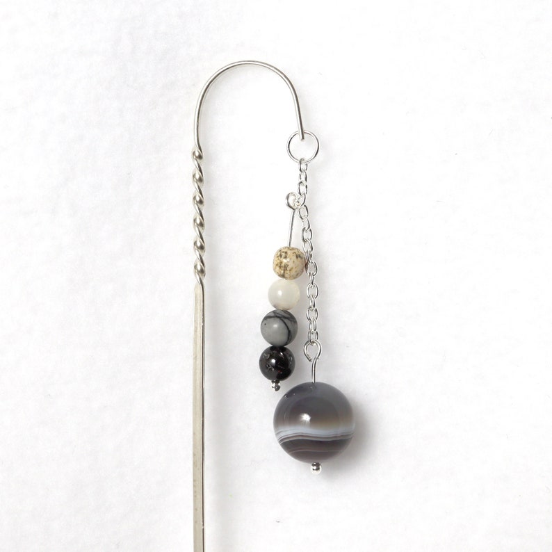 Sterling Silver and Semiprecious Stone Planet and Moon Solar System Bookmarks or Hair Sticks Jupiter + Moons