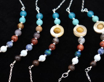 8 Planets Necklace or Bracelet Handmade Delicate Chain Silver-Plated Brass and Natural Stones